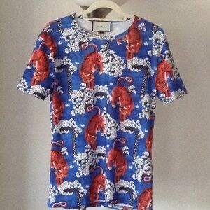 🔴 GUCCI - 'Red Tiger Print' Pique Polo Shirt